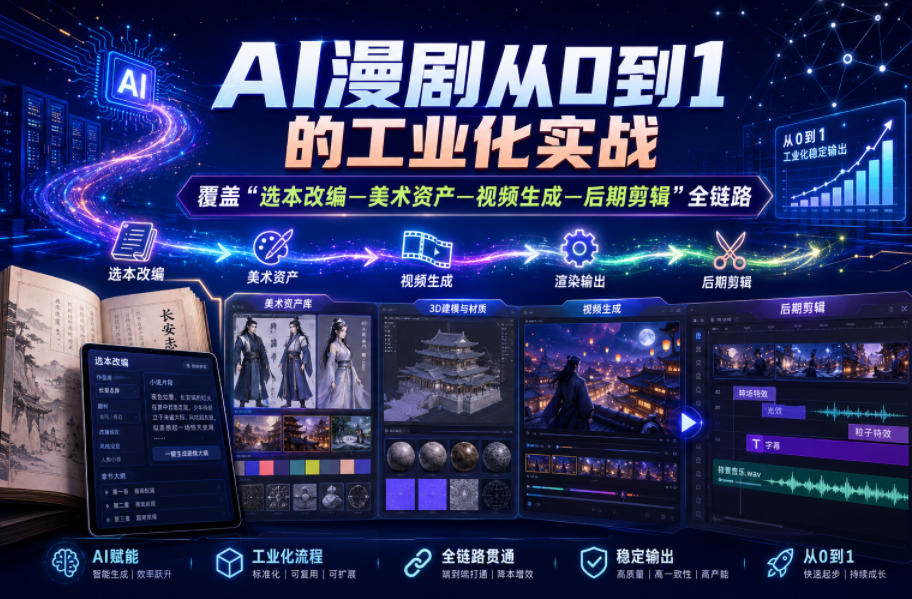 AI漫剧从0到1的工业化实战,覆盖“选本改编—美术资产—视频生成—后期剪辑”全链路(更新6月)-AI学习库