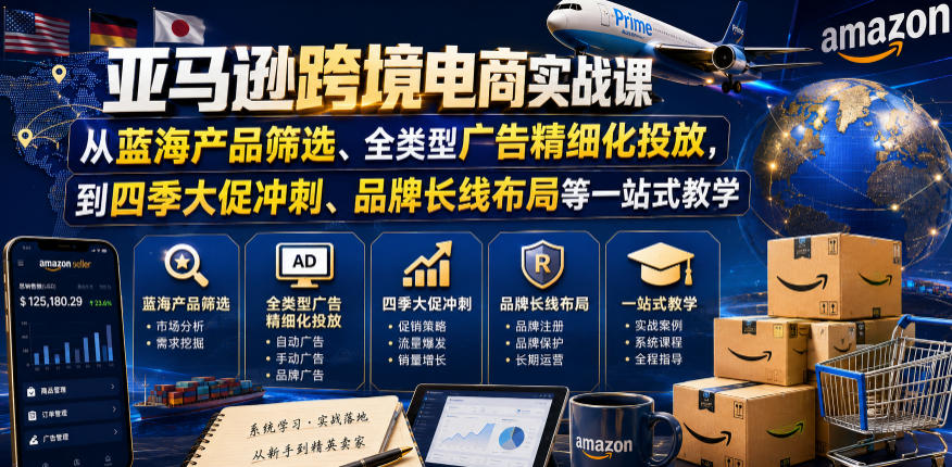 亚马逊跨境电商实战课，从蓝海产品筛选、全类型广告精细化投放，到四季大促冲刺、品牌长线布局等一站式教学(更新6月)-AI学习库