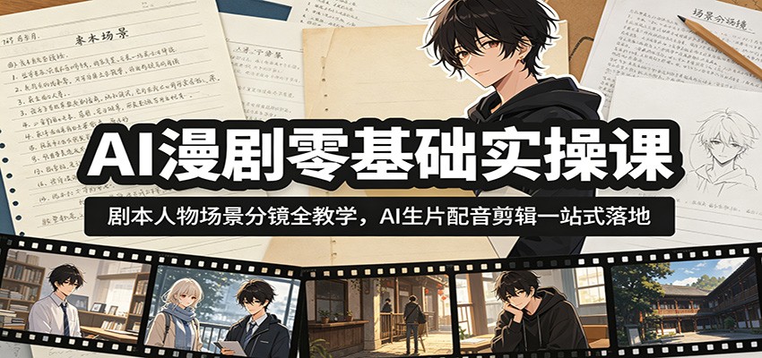 AI漫剧零基础实操课：剧本人物场景分镜全教学，AI生片配音剪辑一站式落地-AI学习库