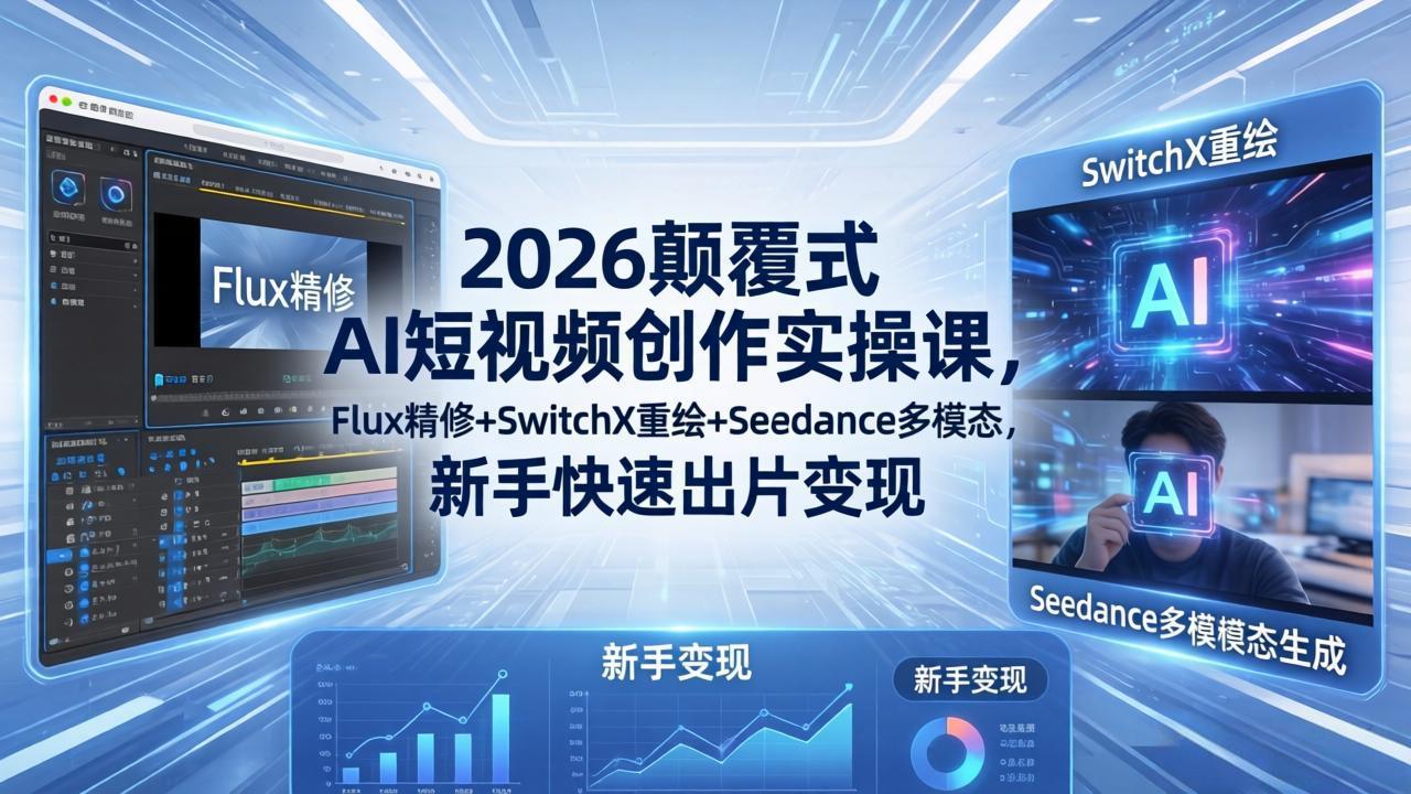2026颠覆式 AI短视频创作课-5月更新，Flux精修+SwitchX重绘+Seedance多模态，新手快速出片变现-AI学习库