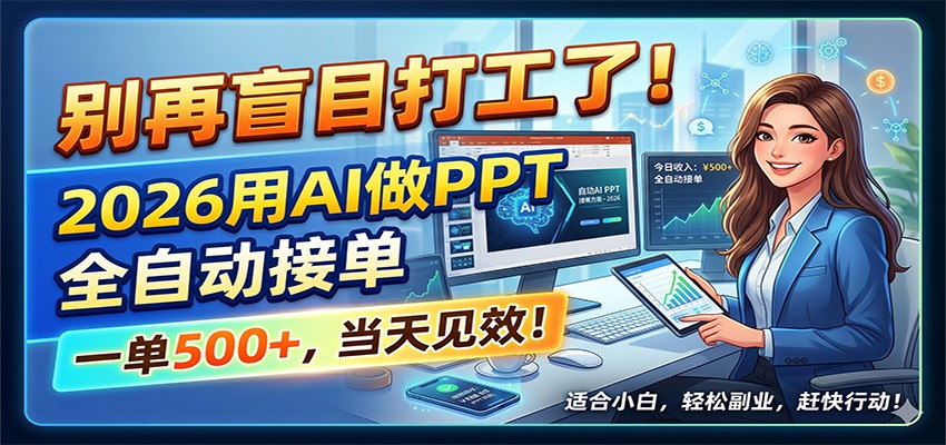 别再盲目打工了！2026用AI做PPT全自动接单，一单5张+，当天见效！-AI学习库
