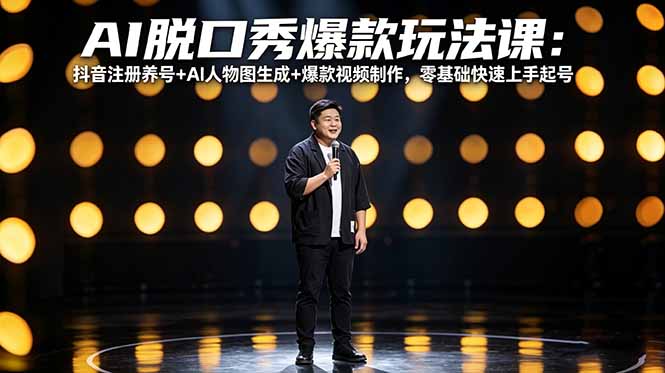 AI脱口秀爆款玩法课：抖音注册养号+AI人物图生成+爆款视频制作，零基础快速上手起号-AI学习库