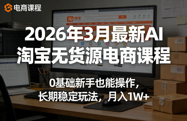 2026年3月最新AI淘宝无货源电商课程，0基础新手也能操作，长期稳定玩法，月入1W+-AI学习库