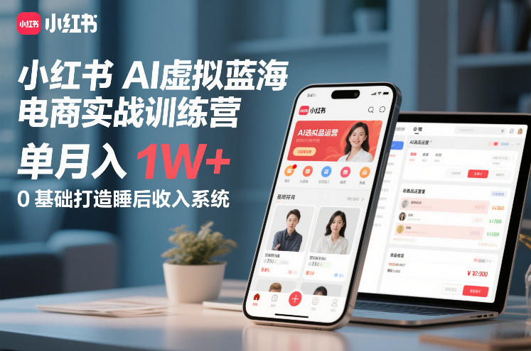 小红书AI虚拟蓝海电商实战训练营，单月入1W+，0基础打造睡后收入系统(更新)-AI学习库