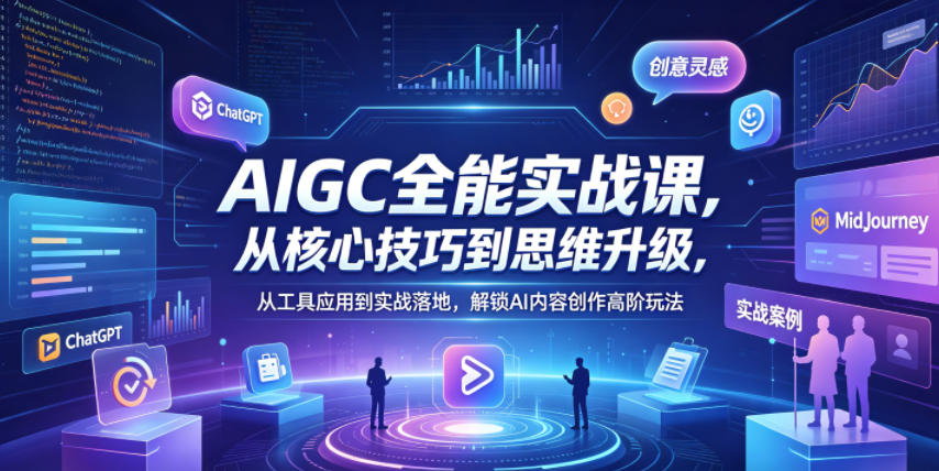 AIGC全能实战课，从核心技巧到思维升级，从工具应用到实战落地，解锁AI内容创作高阶玩法-AI学习库