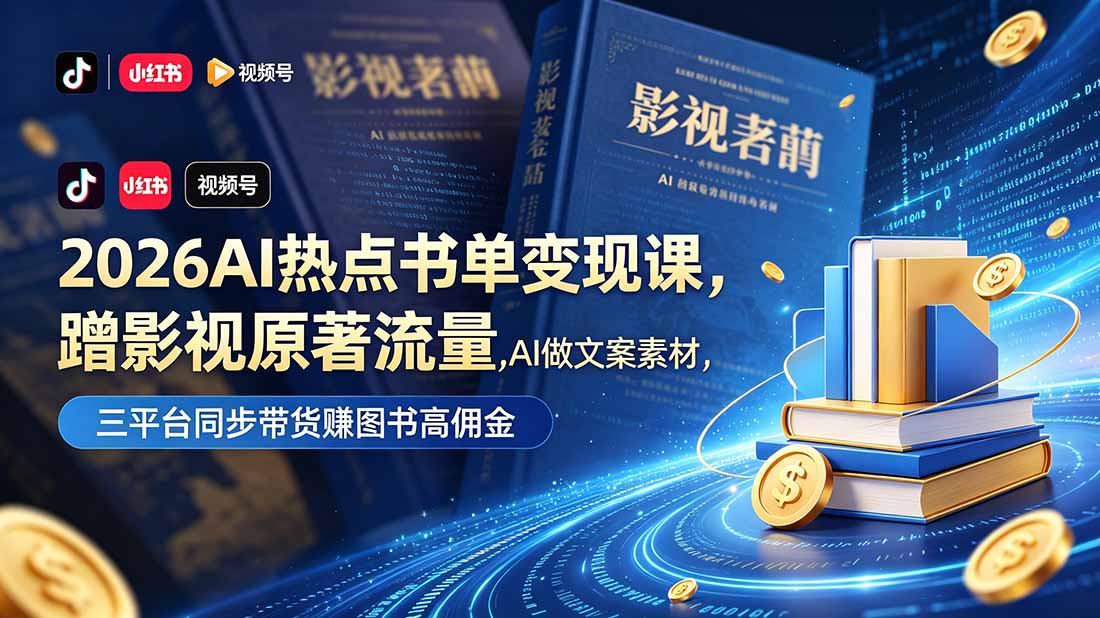 2026AI热点书单变现课，蹭影视原著流量，AI做文案素材，三平台同步带货赚图书高佣金-AI学习库