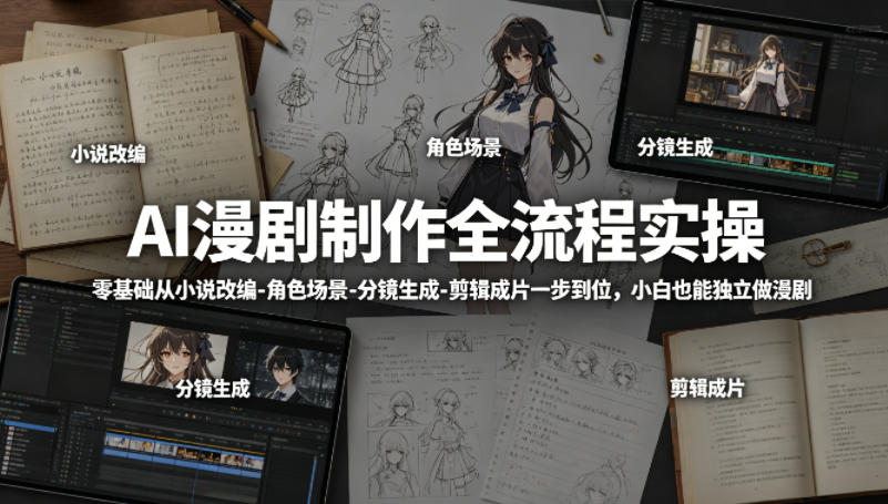 AI漫剧制作全流程实操，零基础从小说改编-角色场景-分镜生成-剪辑成片一步到位，小白也能独立做漫剧-AI学习库