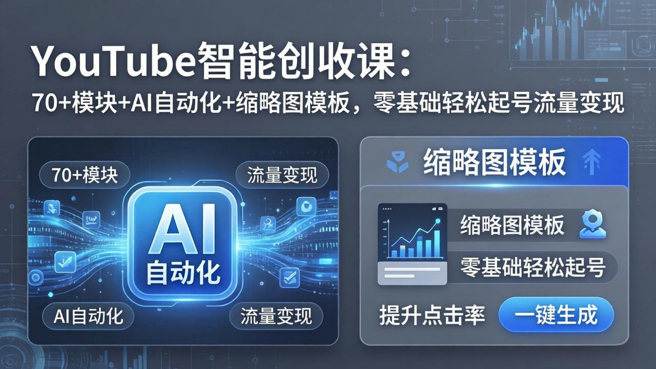 YouTube智能创收课：70+模块+AI自动化+缩略图模板，零基础轻松起号流量变现-AI学习库
