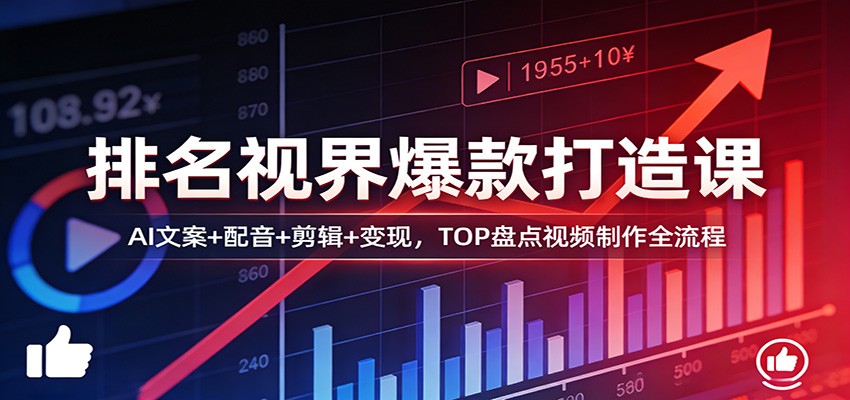 排名视界爆款打造课：AI文案+配音+剪辑+变现，TOP盘点视频制作全流程-AI学习库