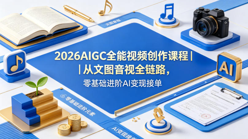 2026AIGC全能视频创作课程｜从文图音视全链路，零基础进阶AI变现接单-AI学习库