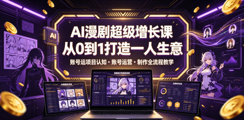 AI漫剧超级增长课，从0到1打造一人生意，项目认知・账号运营・制作全流程教学-AI学习库