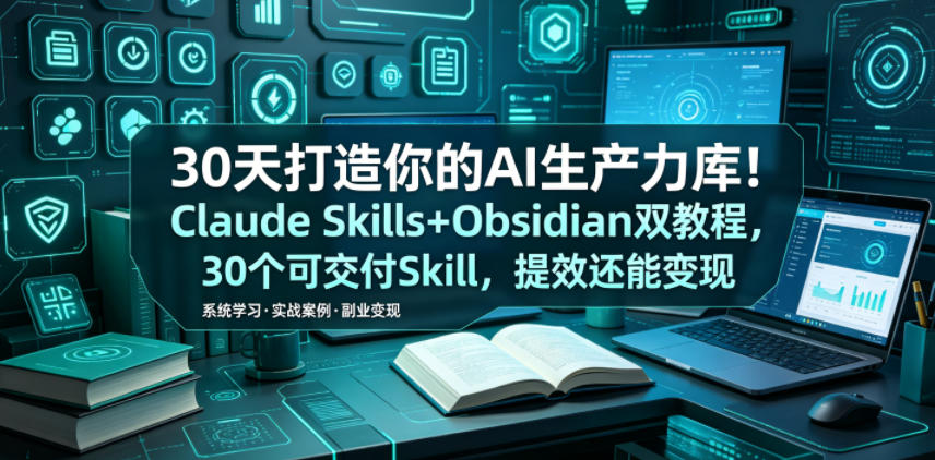 30天打造你的AI生产力库！Claude Skills+Obsidian 双教程，30 个可交付 Skill，提效还能变现-AI学习库