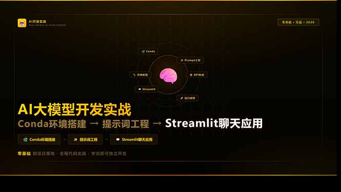 AI大模型开发实战：Conda环境搭建→提示词工程→Streamlit聊天应用，零基础到项目落地-AI学习库
