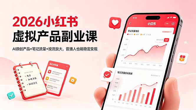 2026小红书虚拟产品副业课，AI原创产品+笔记流量+投流放大，普通人也能稳定变现-AI学习库