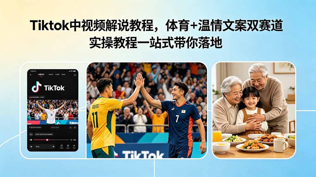 Tiktok中视频解说教程，体育+温情文案双赛道实操教程一站式带你落地-AI学习库