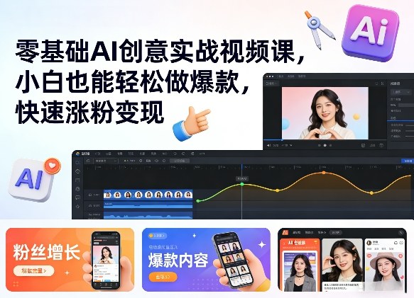 零基础AI创意实战视频课，小白也能轻松做爆款，快速涨粉变现-AI学习库