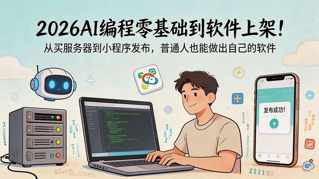 2026AI编程零基础到软件上架!从买服务器到小程序发布,普通人也能做出自己的软件-AI学习库