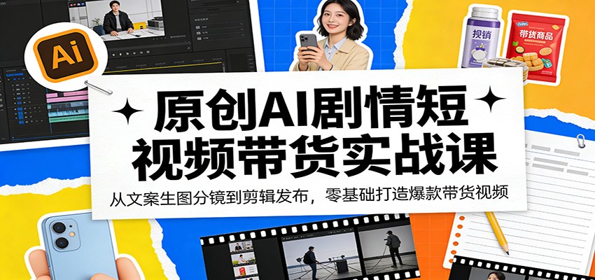 原创AI剧情短视频带货实战课：从文案生图分镜到剪辑发布，零基础打造爆款带货视频-AI学习库
