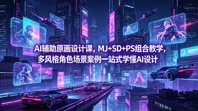 AI辅助原画设计课，MJ+SD+PS组合教学，多风格角色场景案例一站式学懂AI设计-AI学习库
