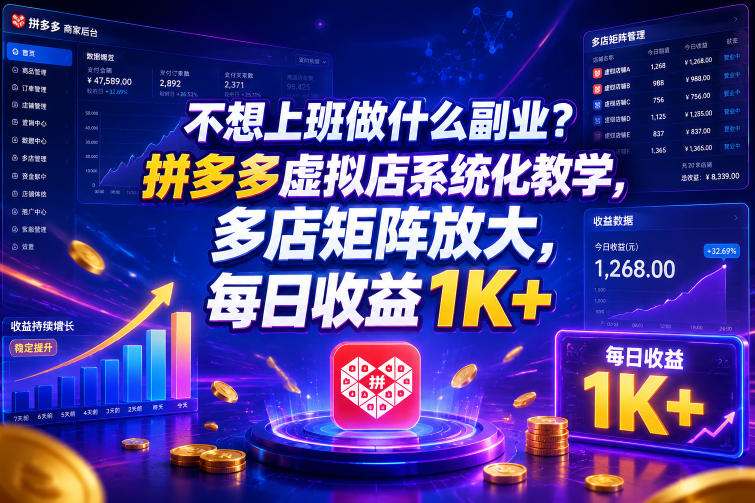 不想上班做什么副业？拼多多虚拟店系统化教学，多店矩阵放大，每日收益1K+【揭秘】-AI学习库