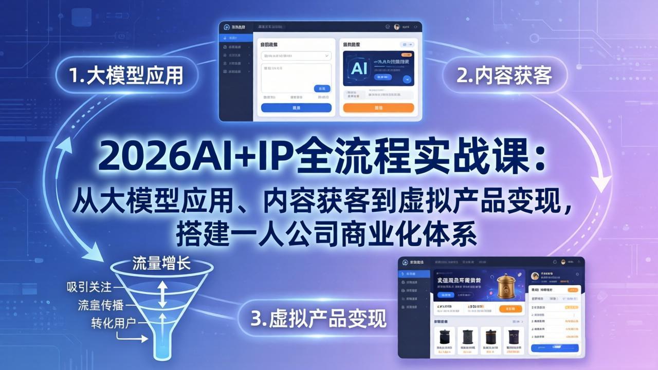 2026AI+IP全流程实战课：从大模型应用、内容获客到虚拟产品变现，搭建一人公司商业化体系-AI学习库