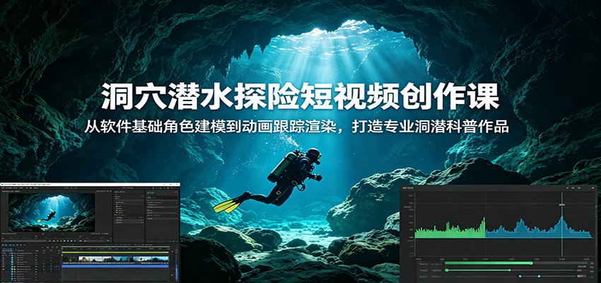 洞穴潜水探险短视频创作课：从软件基础角色建模到动画跟踪渲染，打造专业洞潜科普作品-AI学习库