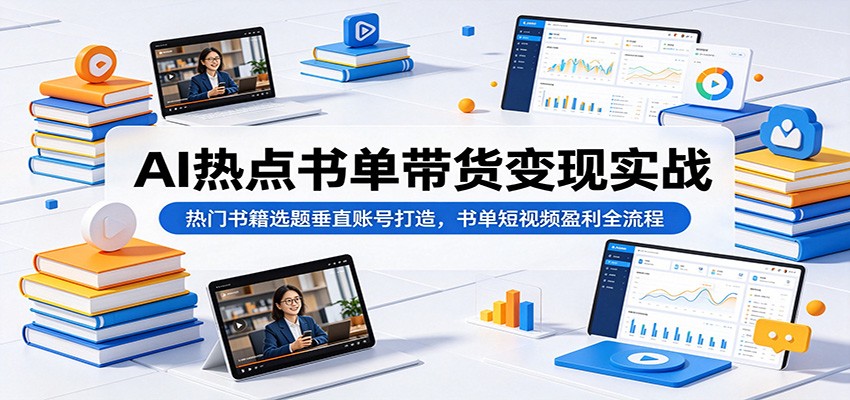 AI热点书单带货变现实战：热门书籍选题垂直账号打造，书单短视频盈利全流程-AI学习库