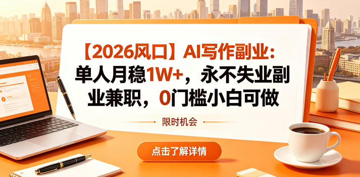【2026风口】AI写作副业：单人月稳1W+，永不失业副业兼职，0门槛小白可做【揭秘】-AI学习库