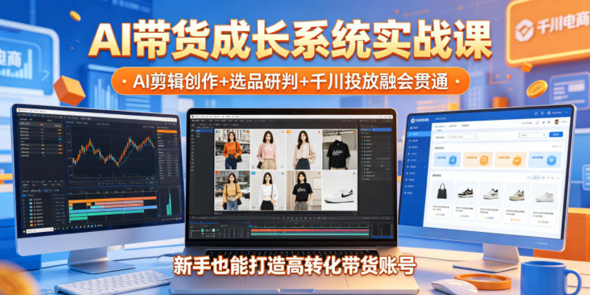 AI带货成长系统实战课，AI剪辑创作+选品研判+千川投放融会贯通，新手也能打造高转化带货账号(更新2026年)-AI学习库