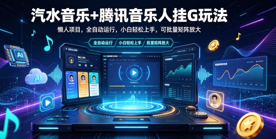 汽水音乐+腾讯音乐人挂G玩法，懒人项目，全自动运行，小白轻松上手，可批量矩阵放大【揭秘】-AI学习库