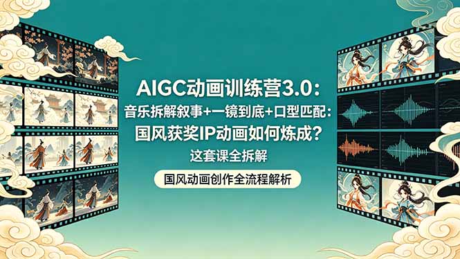 AIGC动画训练营3.0：音乐拆解叙事+一镜到底+口型匹配：国风获奖IP动画如何炼成？这套课全拆解-AI学习库