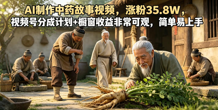 AI制作中药故事视频，涨粉35.8W，视频号分成计划+橱窗收益非常可观，简单易上手-AI学习库