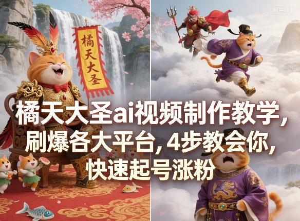 橘天大圣ai视频制作教学，刷爆各大平台，4步教会你，快速起号涨粉-AI学习库
