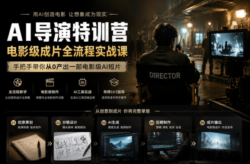 AI导演特训营，电影级成片全流程实战课，手把手带你从0产出一部电影级AI短片-AI学习库