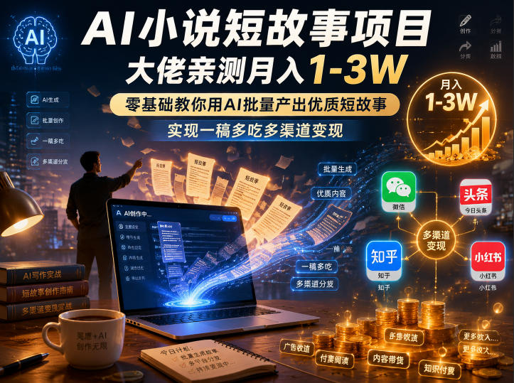 AI小说短故事项目，大佬亲测月入1-3W，零基础教你用AI批量产出优质短故事，实现一稿多吃多渠道变现-AI学习库