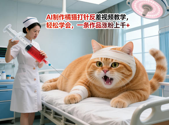 AI制作橘猫打针反差视频教学，轻松学会，一条作品涨粉上千+-AI学习库