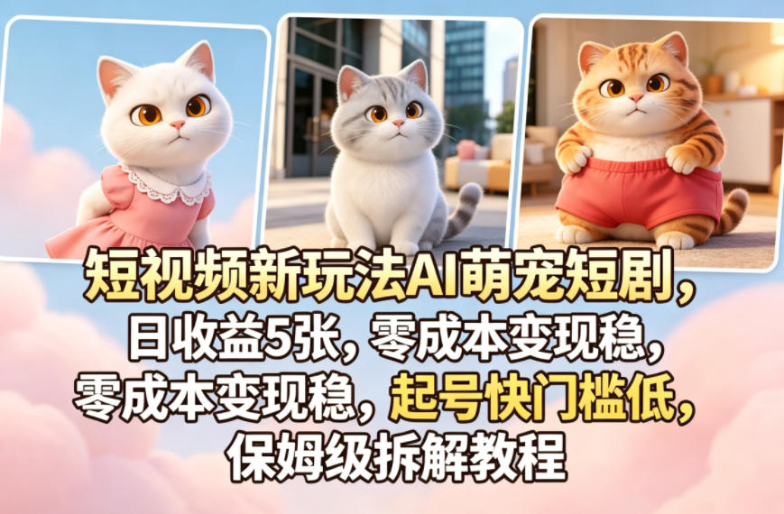 短视频新玩法AI萌宠短剧，日收益5张，零成本变现稳，起号快门槛低，保姆级拆解教程-AI学习库