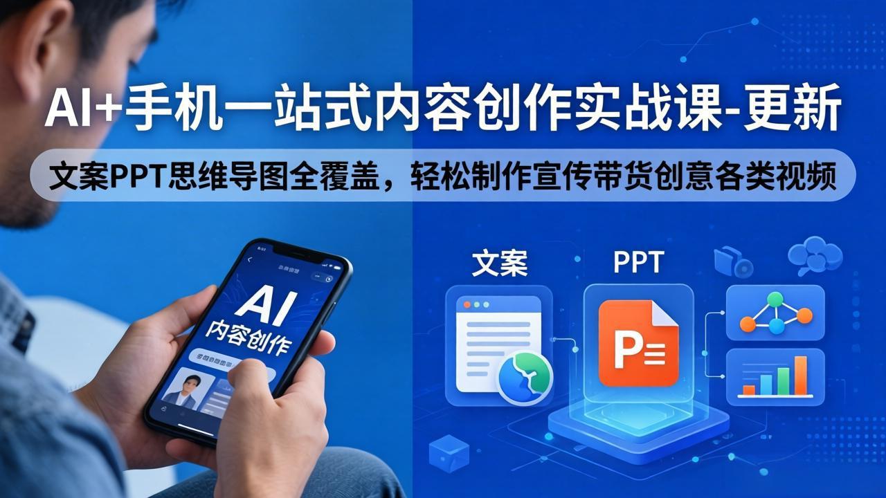 AI+手机一站式内容创作实战课-更新，文案PPT思维导图全覆盖，轻松制作宣传带货创意各类视频-AI学习库