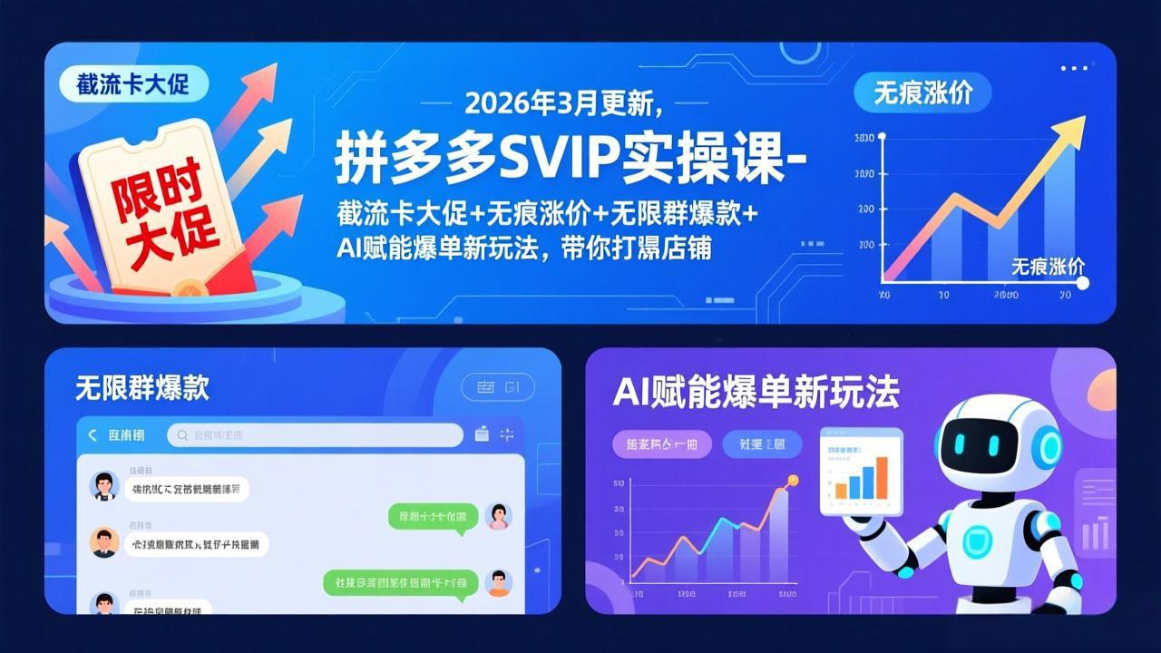 拼多多SVIP实操课-26年3月，截流卡大促+无痕涨价+无限群爆款+AI赋能爆单新玩法，带你打爆店铺-AI学习库