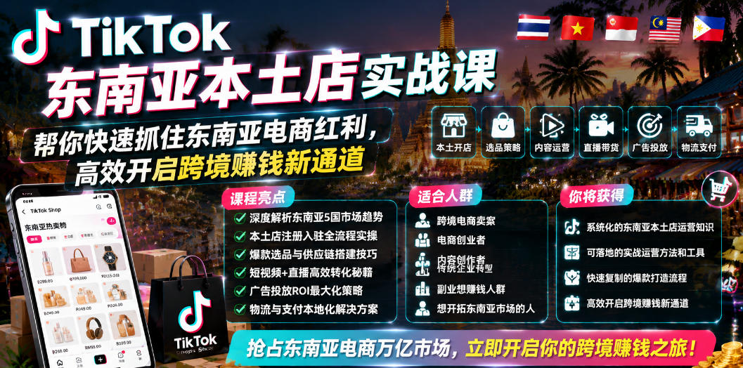 TikTok东南亚本土店实战课，帮你快速抓住东南亚电商红利，高效开启跨境賺钱新通道-AI学习库