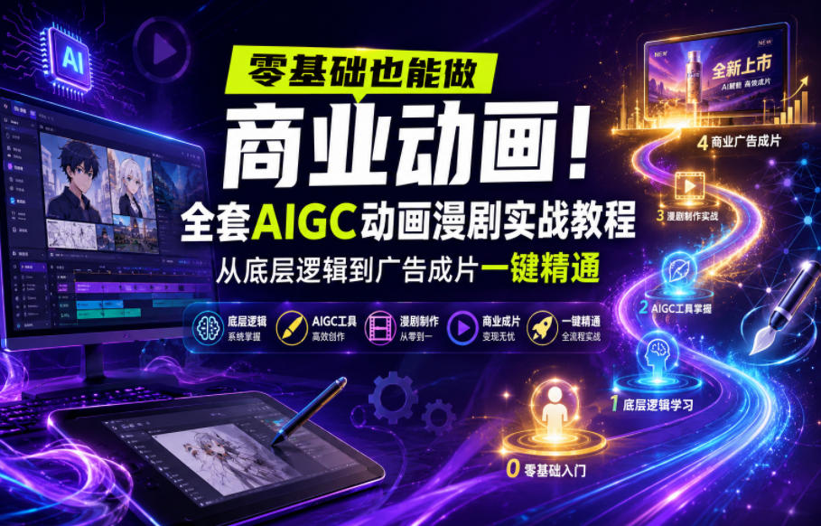 零基础也能做商业动画!全套AIGC动画漫剧实战教程,从底层逻辑到广告成片一键精通-AI学习库