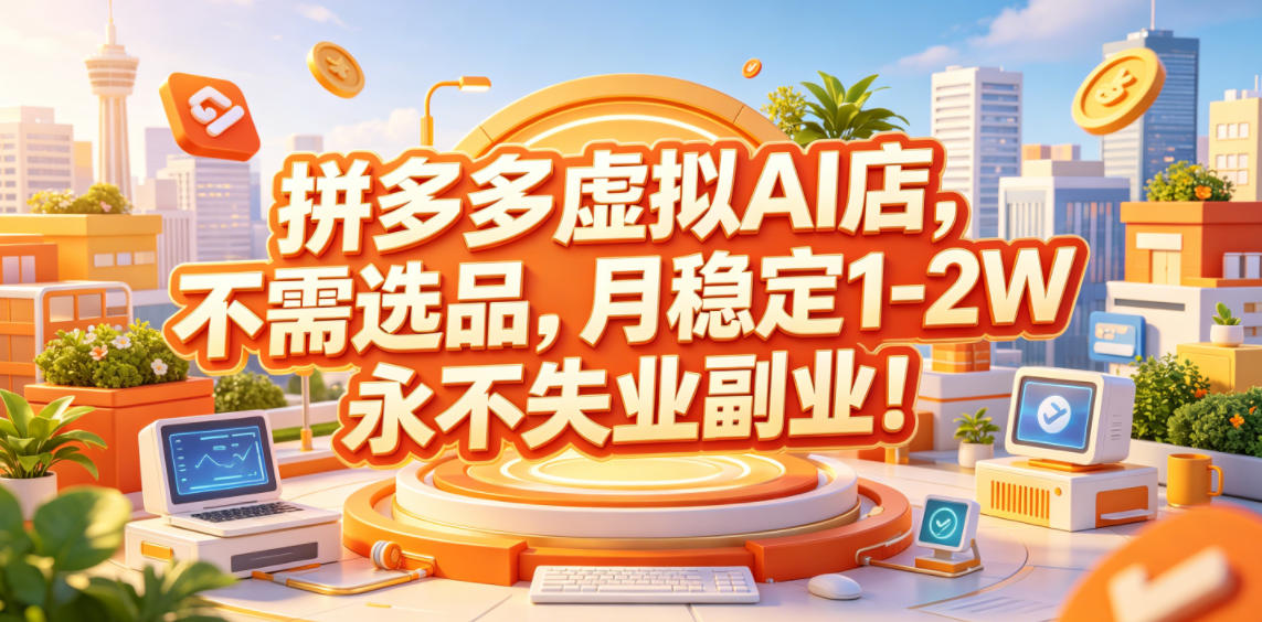 拼多多虚拟AI店，不需选品，月稳定1-2W，永不失业副业！【揭秘】-AI学习库