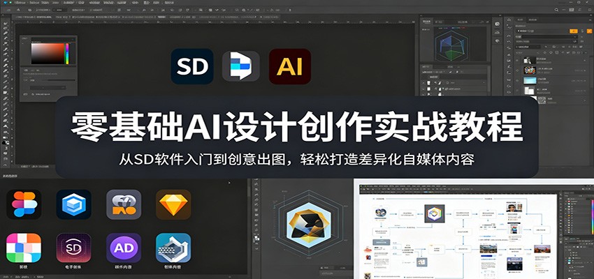 零基础AI设计创作实战教程：从SD软件入门到创意出图，轻松打造差异化自媒体内容-AI学习库