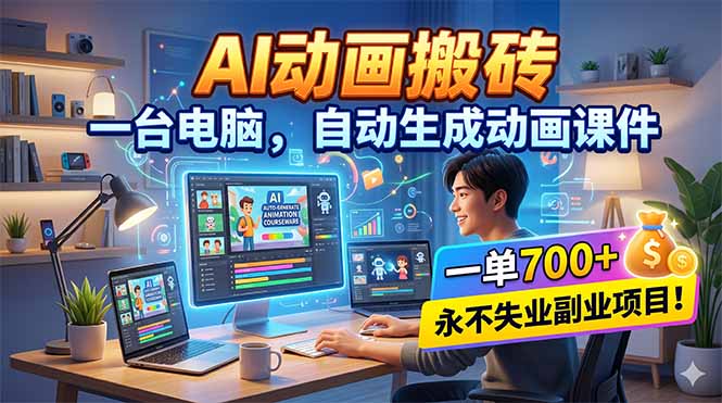 AI动画搬砖，一台电脑，自动生成动画课件，一单800+ 永不失业副业项目！-AI学习库