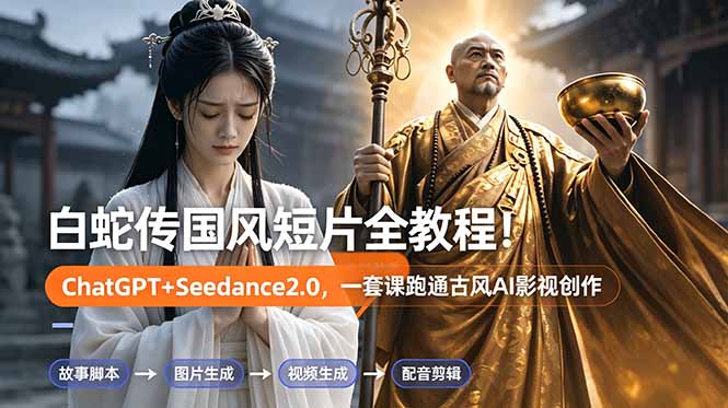 白蛇传-国风短片全教程！ChatGPT+Seedance2.0，一套课跑通古风AI影视创作-AI学习库