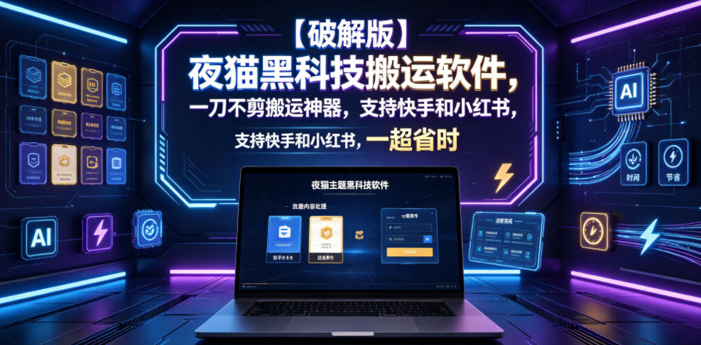 【破解版】夜猫黑科技搬运软件，一刀不剪搬运神器，支持快手和小红书，一键搬运超省时！-AI学习库