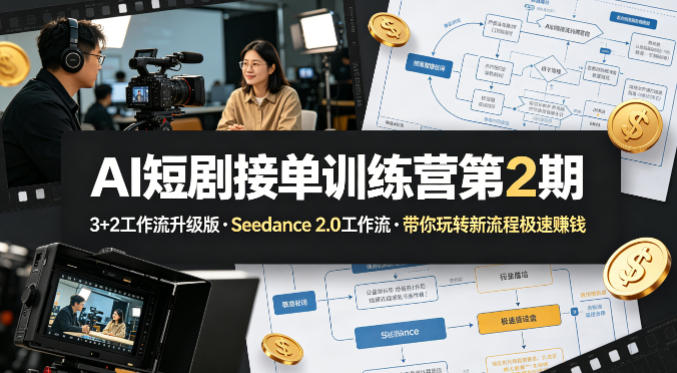 AI短剧接单训练营第2期，3+2工作流升级版，Seedance 2.0工作流，带你玩转新流程极速賺钱-AI学习库