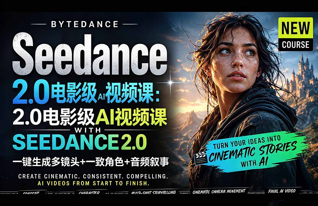 Seedance 2.0电影级AI视频课：一键生成多镜头+一致角色+音频叙事-AI学习库