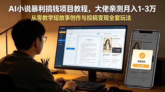 AI小说暴利搞钱项目教程，大佬亲测月入1-3万，从零教学短故事创作与投稿变现全套玩法-AI学习库
