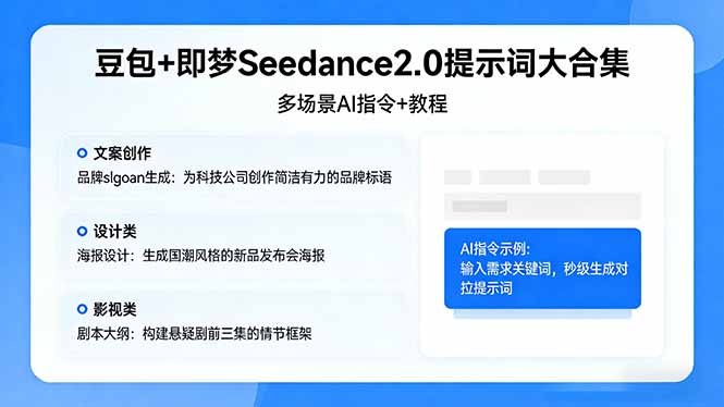 豆包+即梦Seedance2.0提示词大合集：多场景AI指令+教程，解锁文案、设计、影视高效创作-AI学习库
